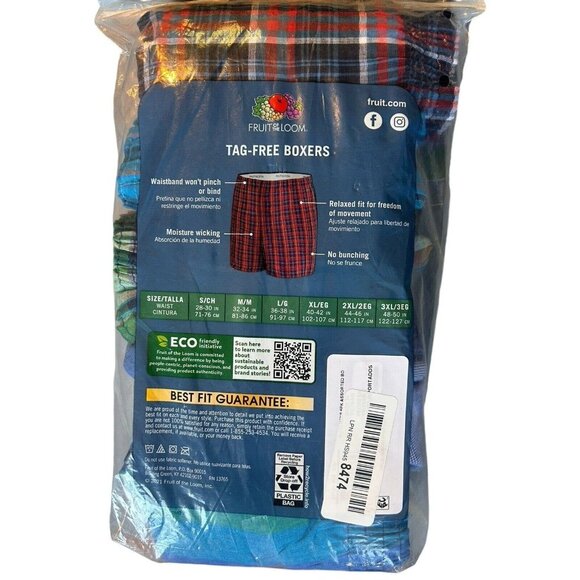 Fruit of the Loom Men's Tag-Free No Bunching Boxers Plaid 2XL/ 44-46" - 6 Pack - Picture 5 of 6